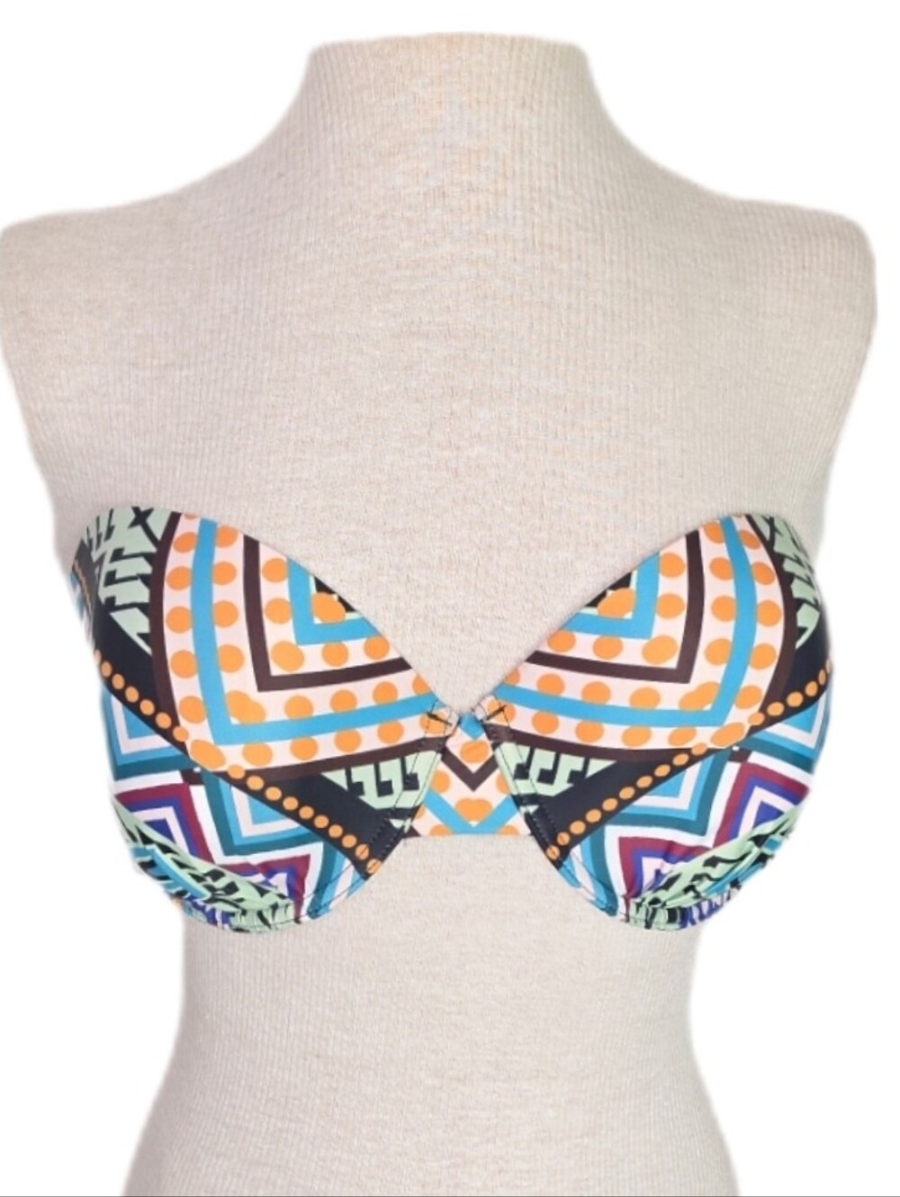 Swimsuits For All Bikini Swim Top Strapless Geometric Pattern Teal Multi Size 16